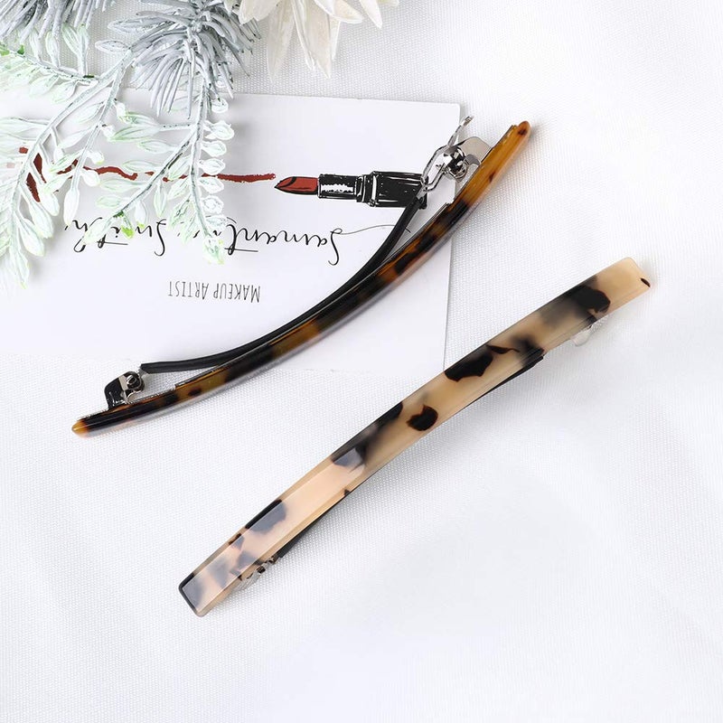 DonLeeving Luckycivia 2 Pack Hair Barrette, Long and Thin Handmade Celluloid Onyx Hair Clip, Elegant Automatic Hair Clip, Barrette Ponytail Holders for Women/Girls - 4 Inches - Image 3